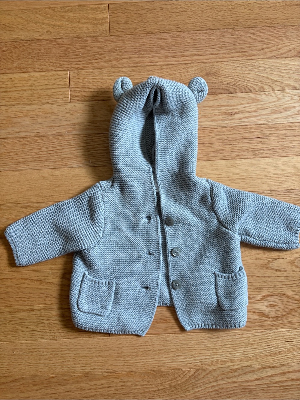Cozy Light Gray Baby Knit Hooded Cardigan with Ears